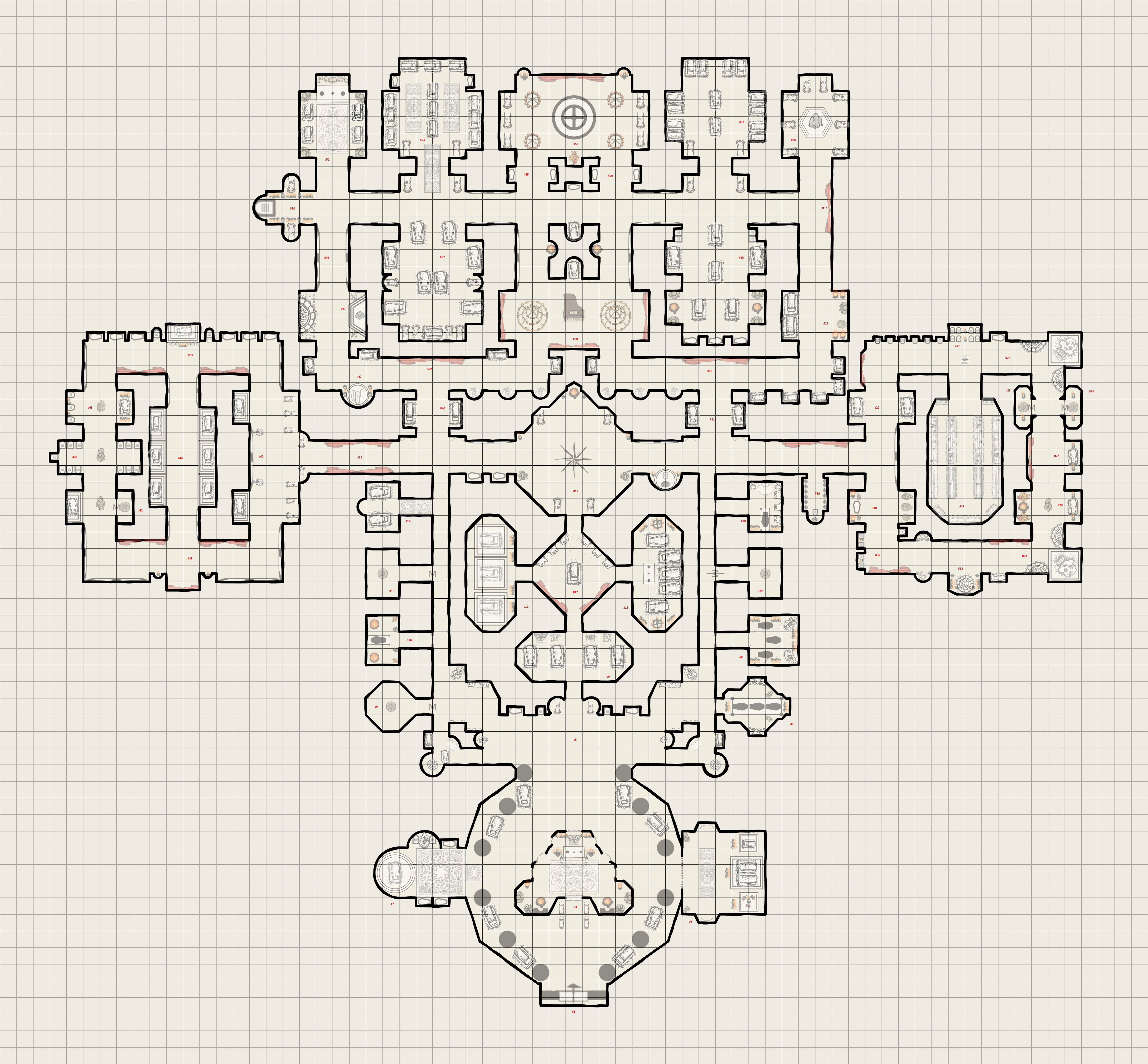 Numbered area map of the Seinrill Family Crypt.
