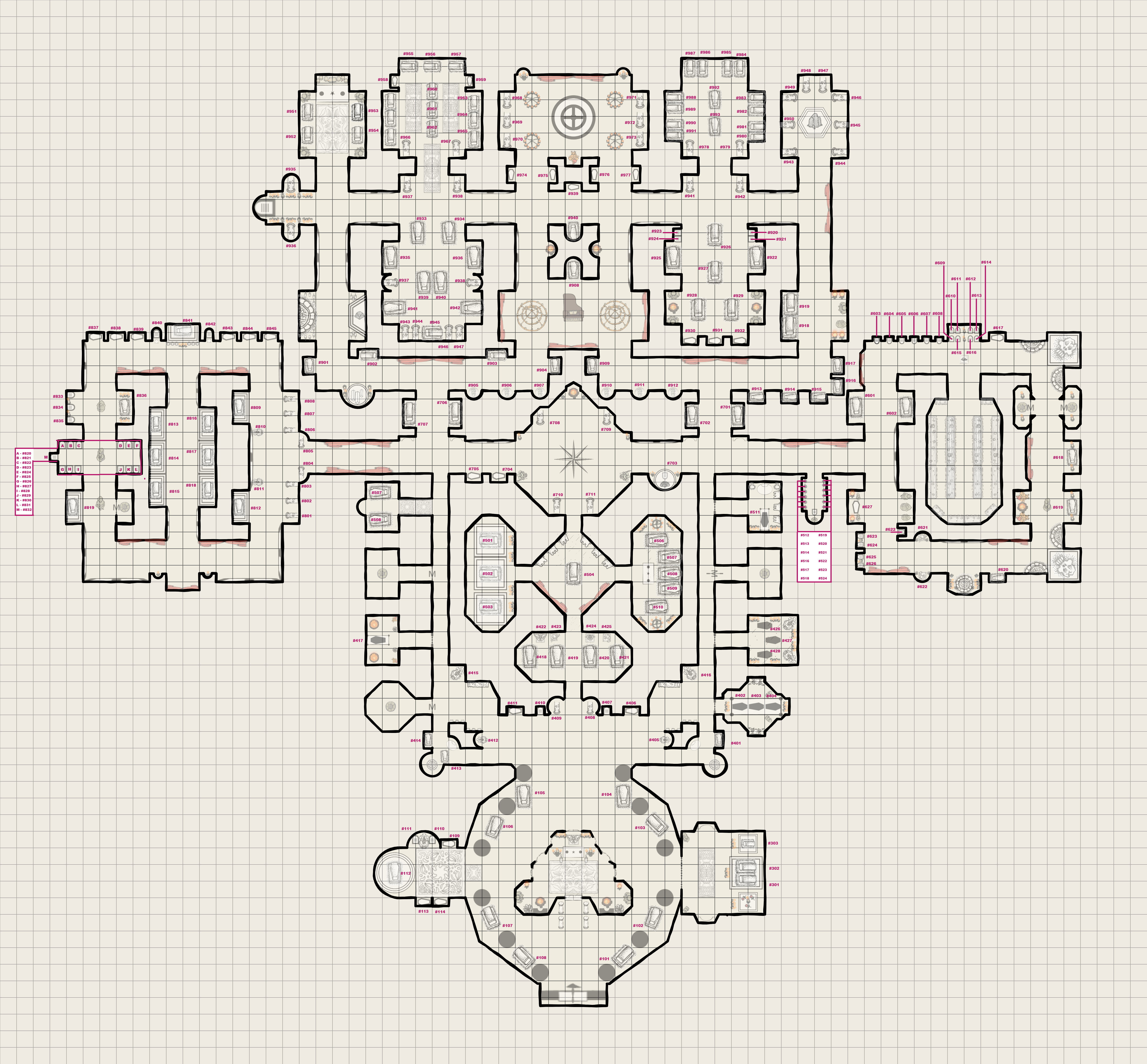 Numbered interment map of the Seinrill Family Crypt.
